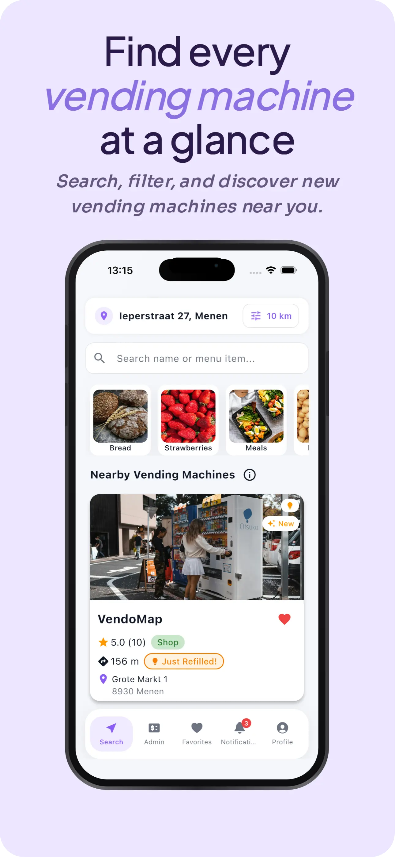 VendoMap map showing vending machines near you