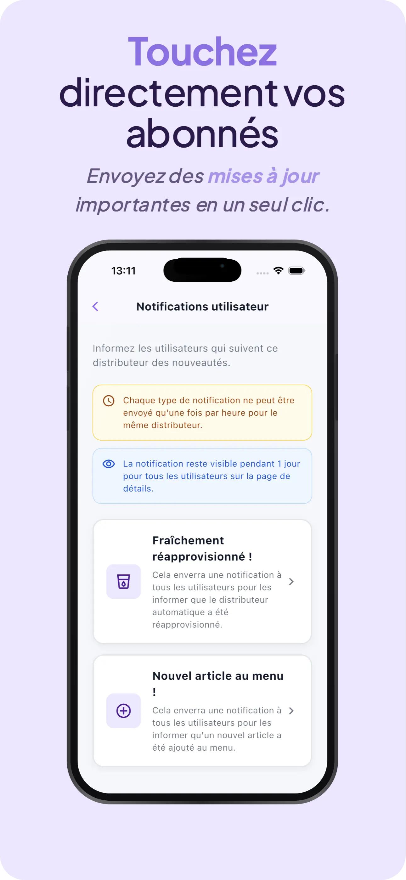 Envoi de notifications push aux abonnés d'un distributeur