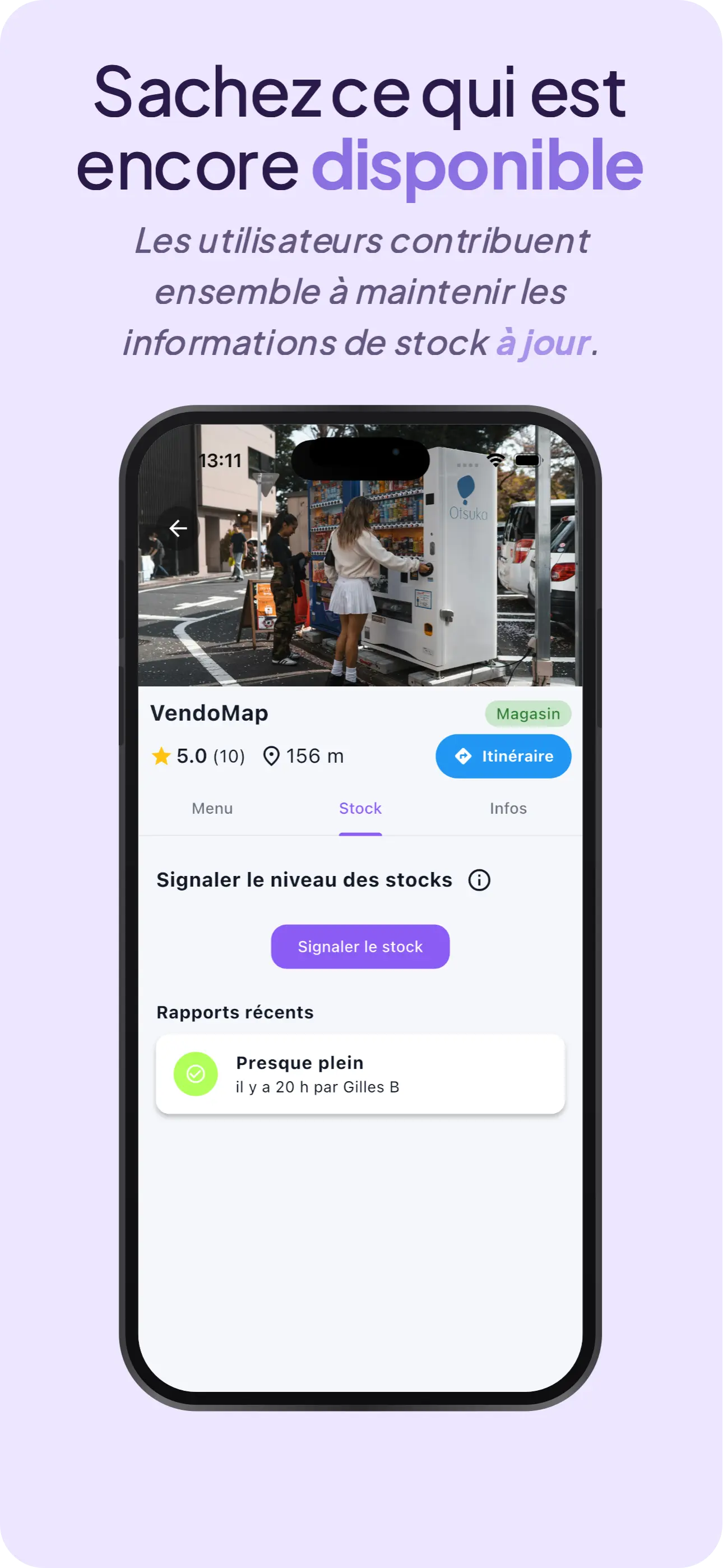 Stock en direct d'un distributeur, mis à jour par la communauté